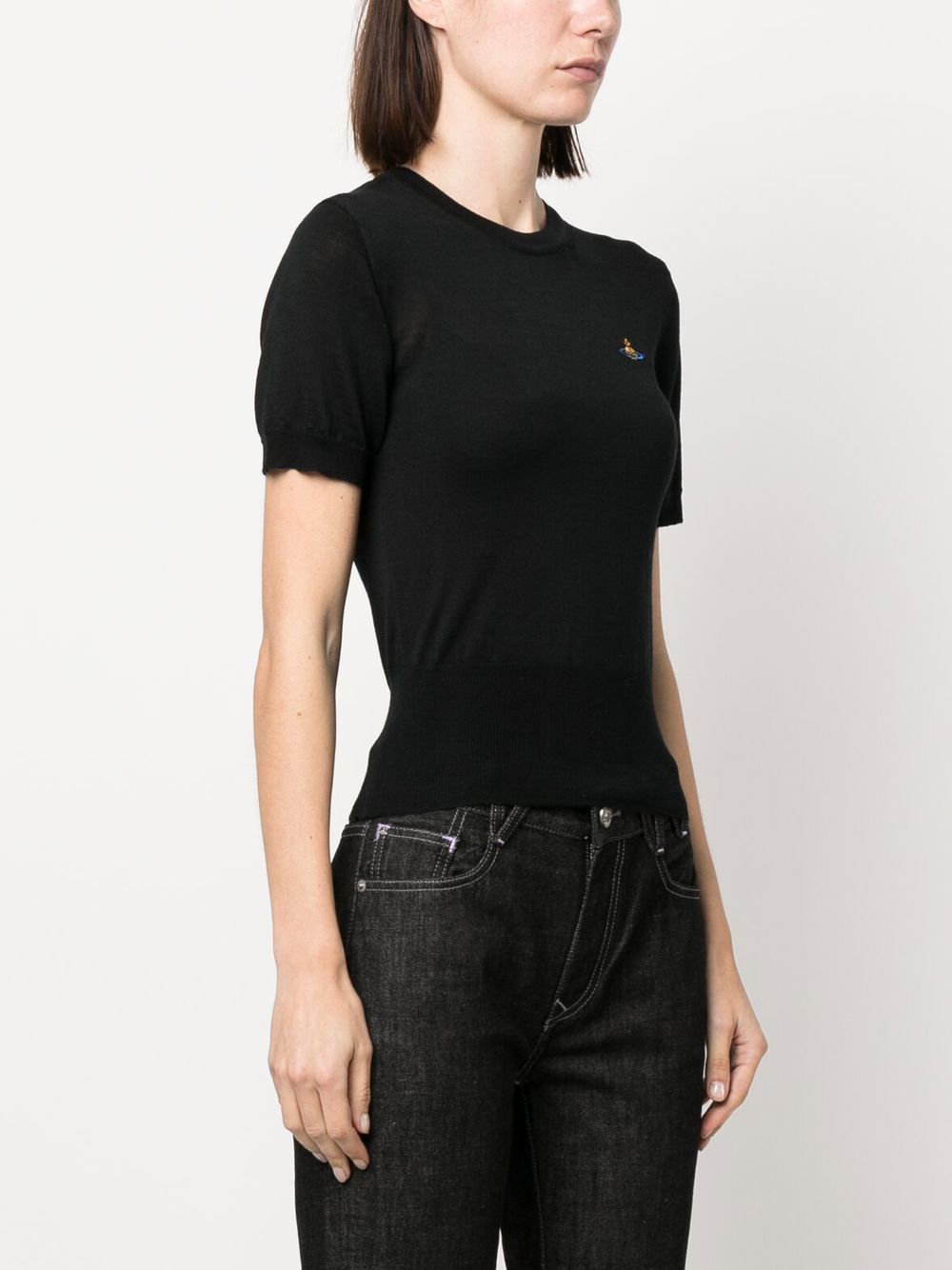 Shop Vivienne Westwood Orb Embroidered Knitted Top In Black