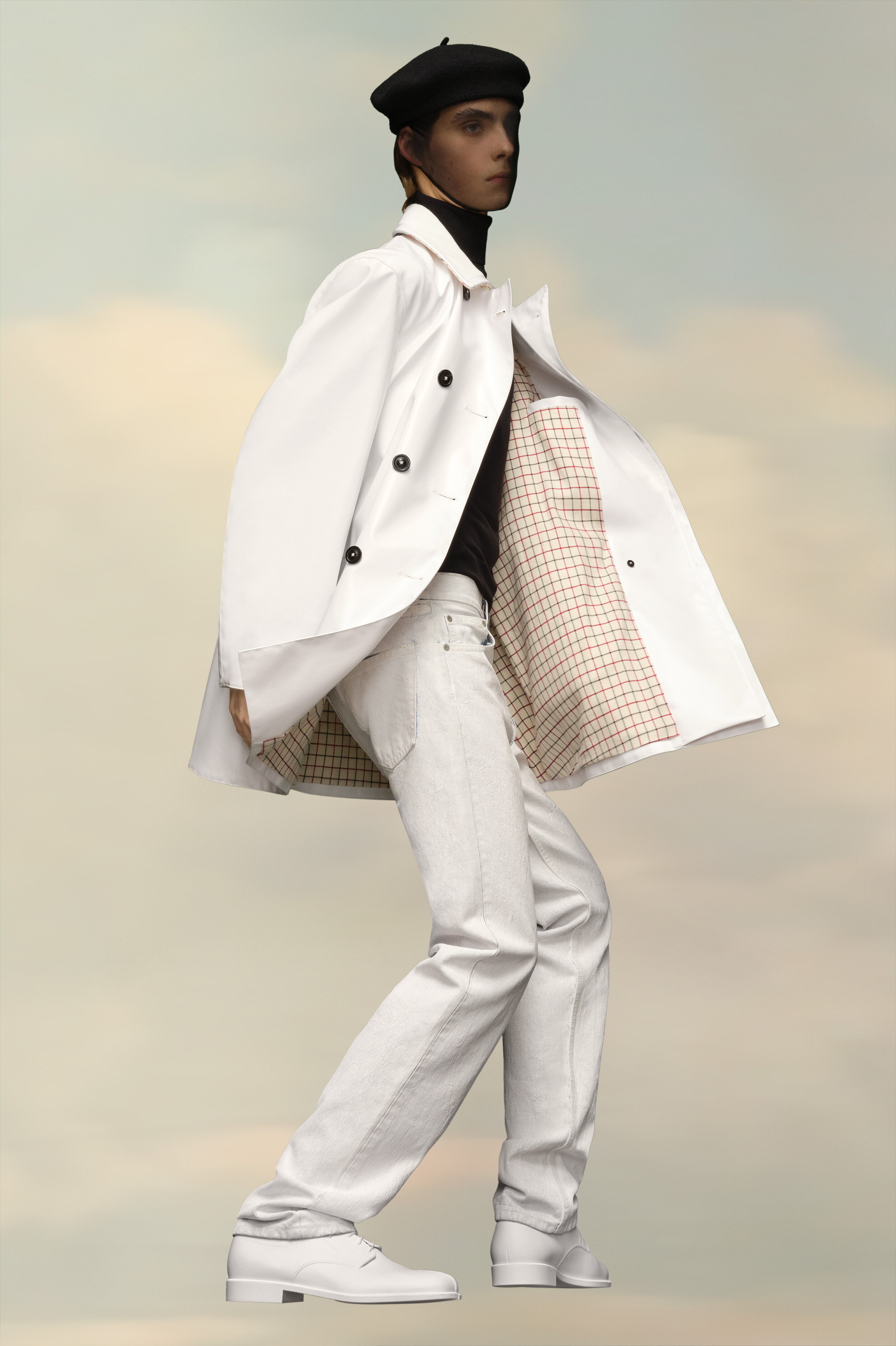 Maison Margiela High-shine Finish Double-breasted Coat In White