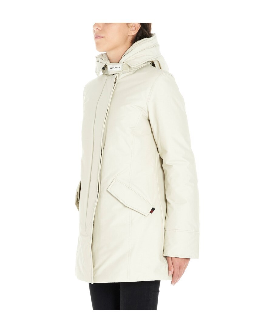 Shop Woolrich Hooded Zipper Down Jacket In Nude