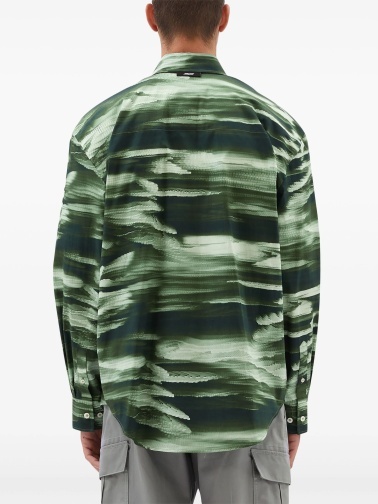 Msgm Abstract-print Long-sleeve Shirt In Green