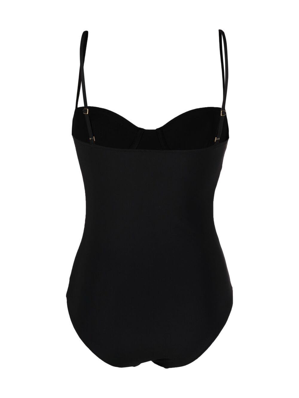 Shop Totême Black Thin Shoulder Strap One-piece Swimsuit
