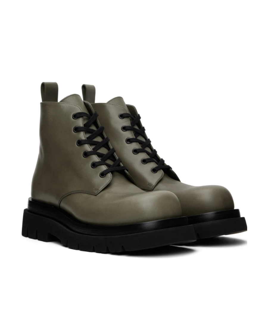Bottega Veneta Lug Asphalt Lace-up Boot In Black