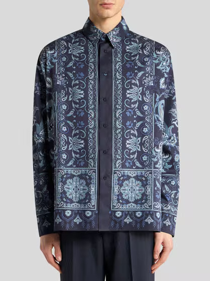 Etro Long Sleeve Button-down Paisley Print Shirt In Blue
