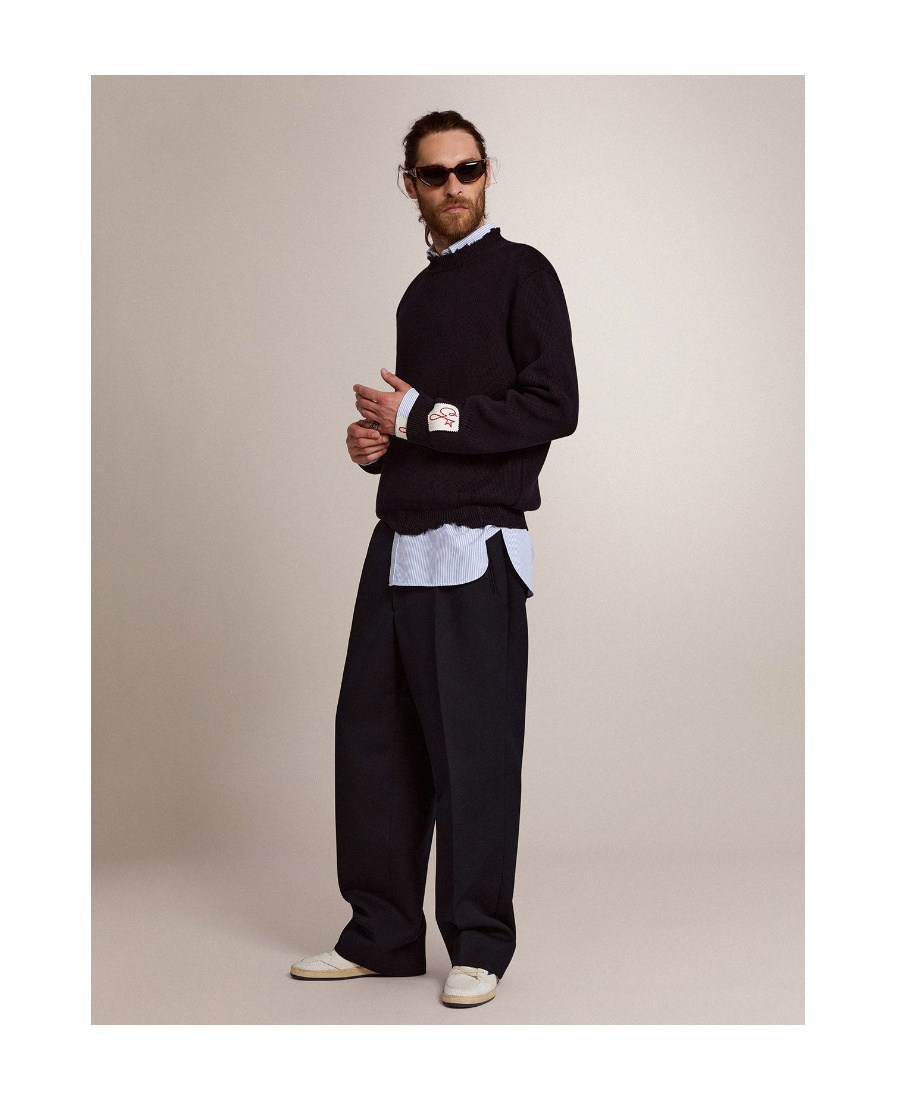 Golden Goose Light Blue Shirt With Classic Collar And All-over Striped Motif In White