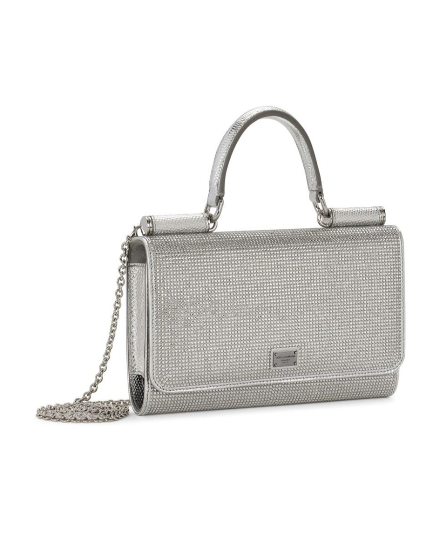 Dolce & Gabbana Kim Dolcegabbana Crystal-embellished Logo Mini Bag In Gray