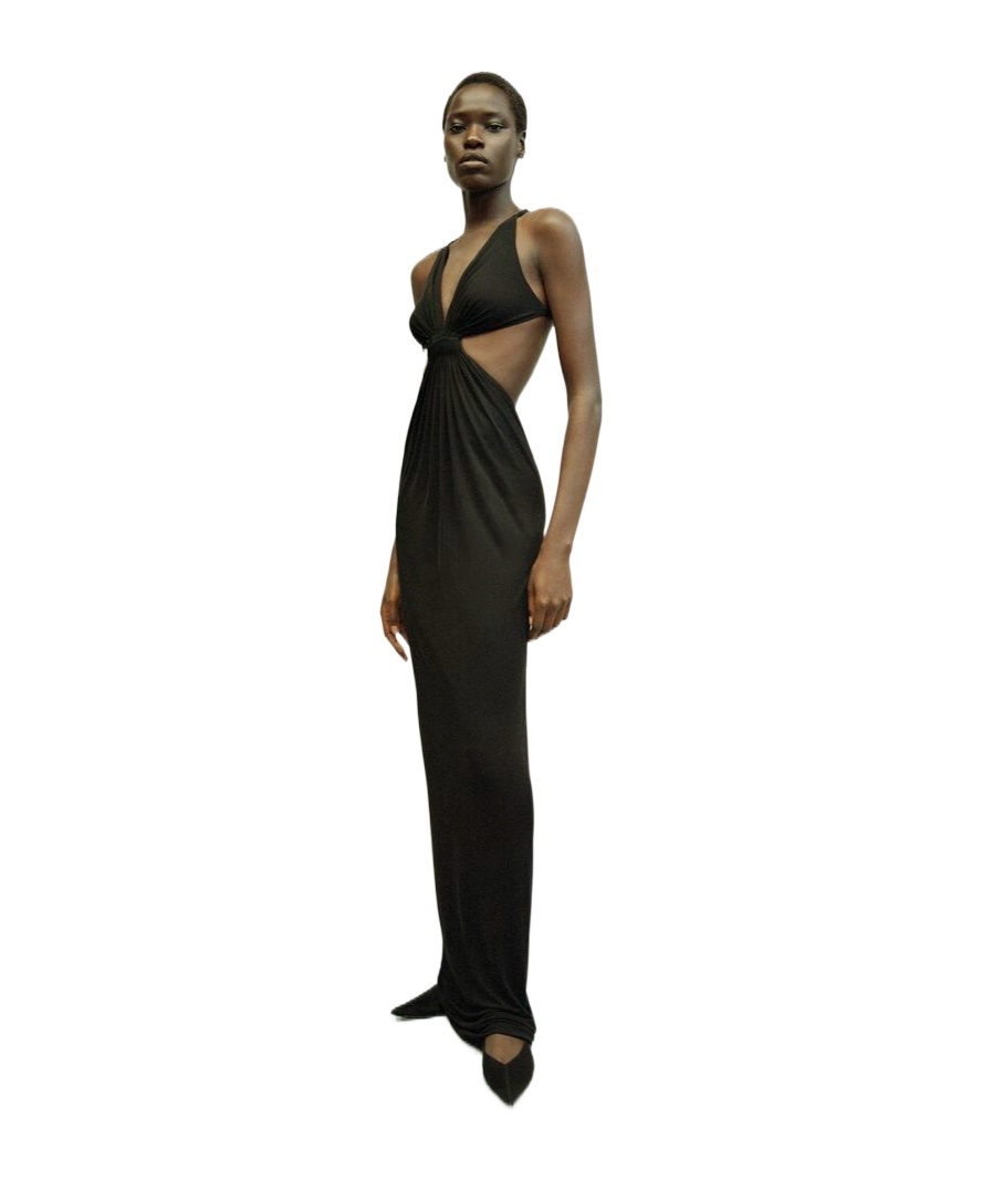 Saint Laurent Abito Lungo In Crepe Nero Donna In Black