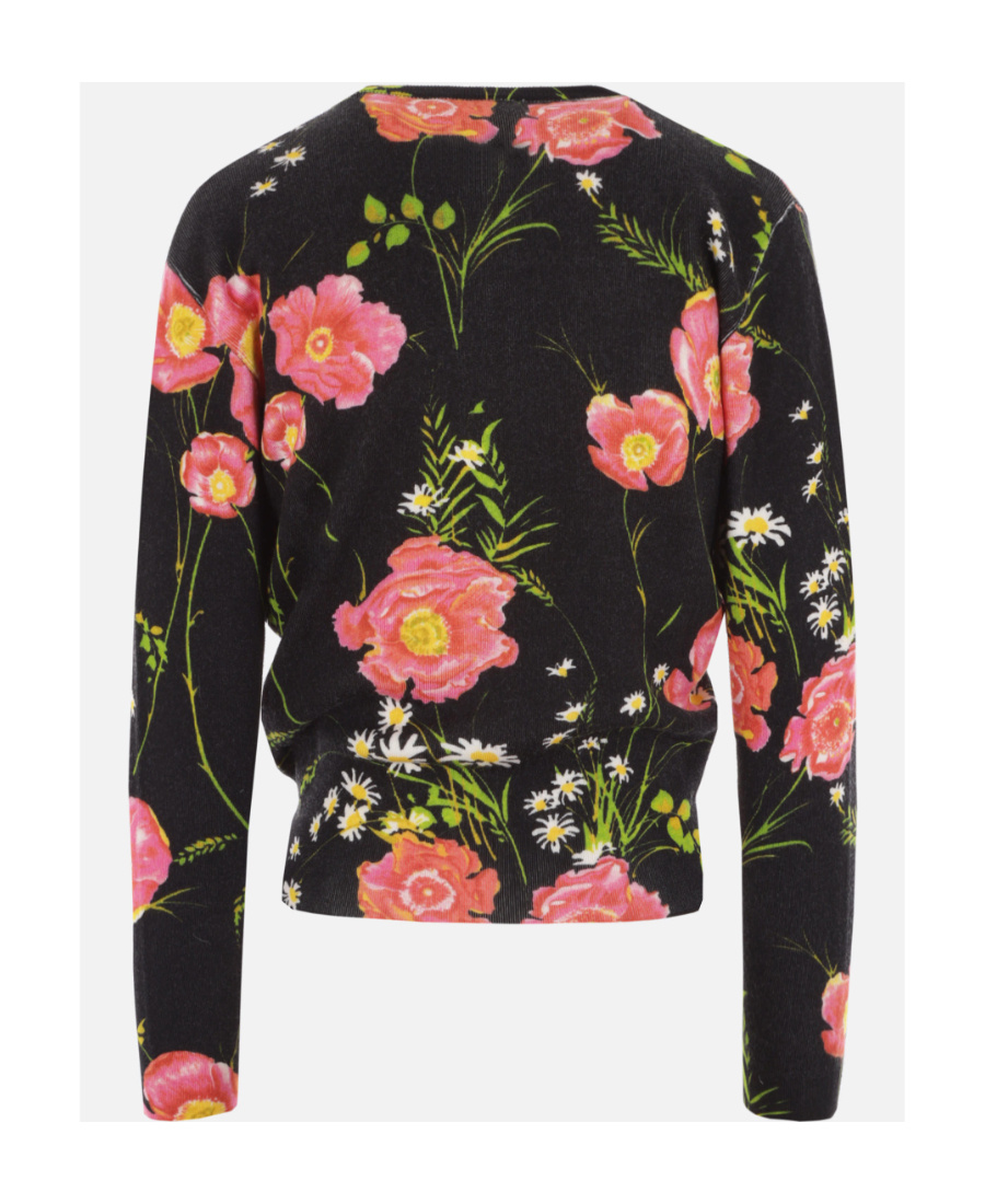 Balenciaga Floral-print Wool Cardigan In Black