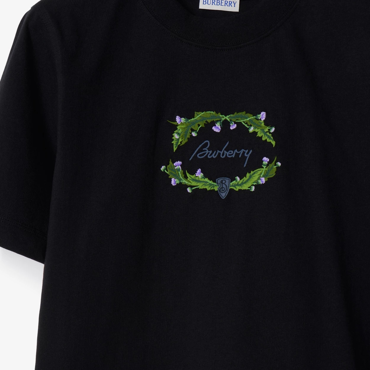 Burberry Logo-embroidered Cotton T-shirt In Black