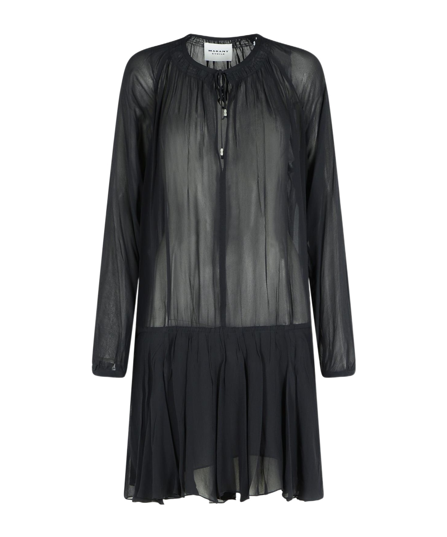 Isabel Marant Étoile Black Semi-transparent Midi Dress With Drawstring Waist In Black