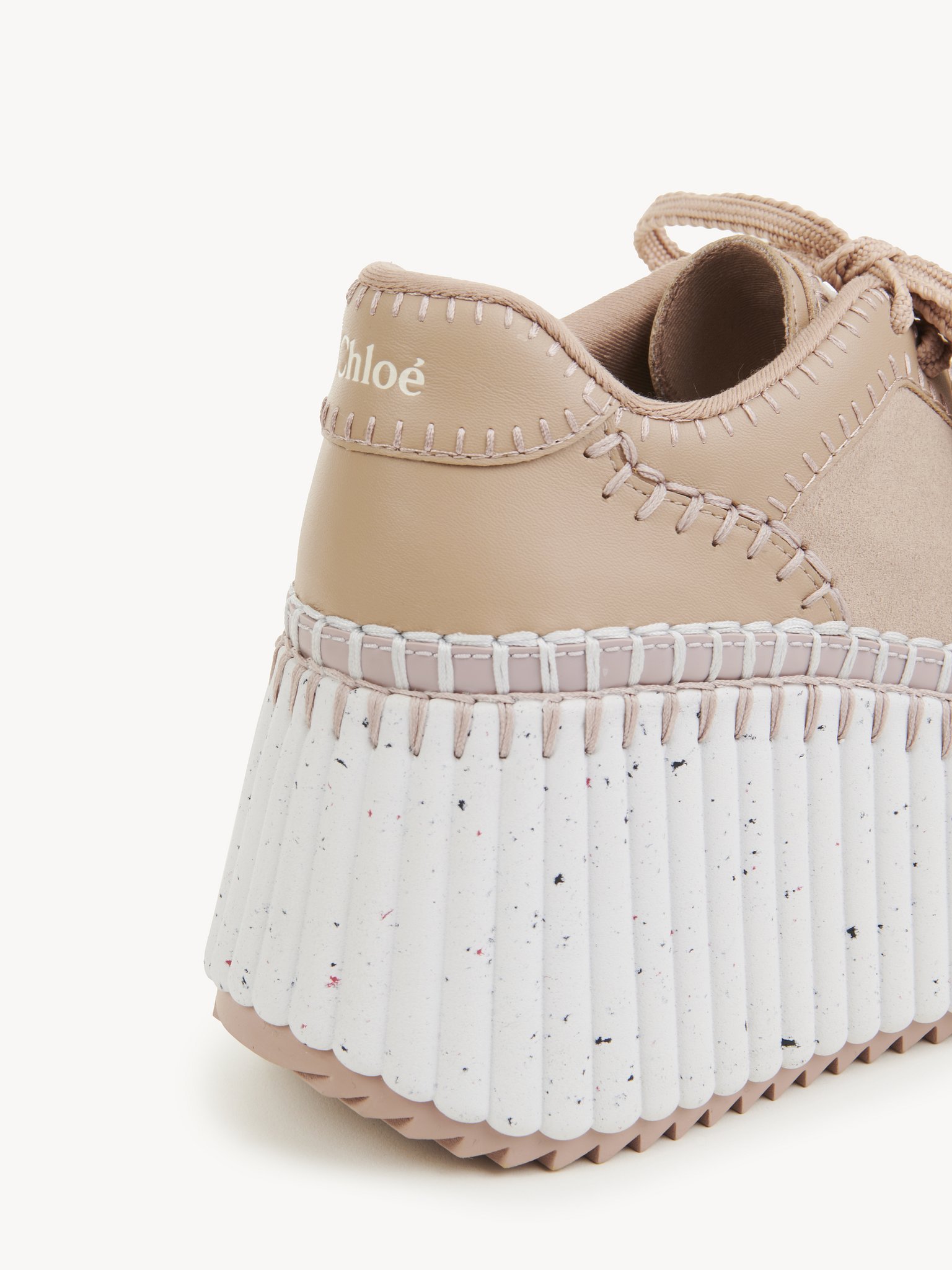 Chloé Nama Mixed Leather Stitch Platform Sneakers In White