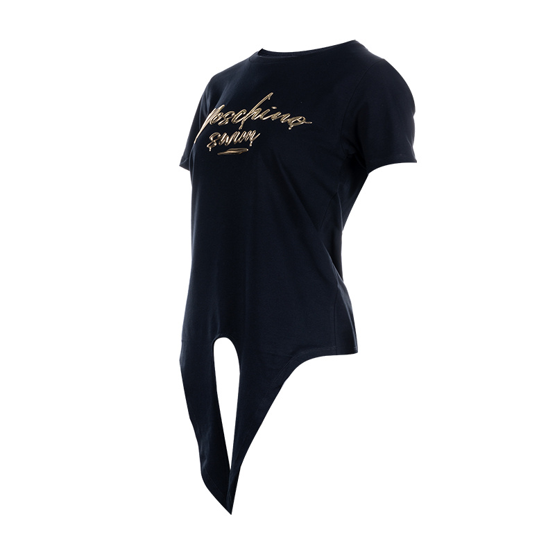 Moschino Black T-shirt With Round Collar And Knot Hem In Black