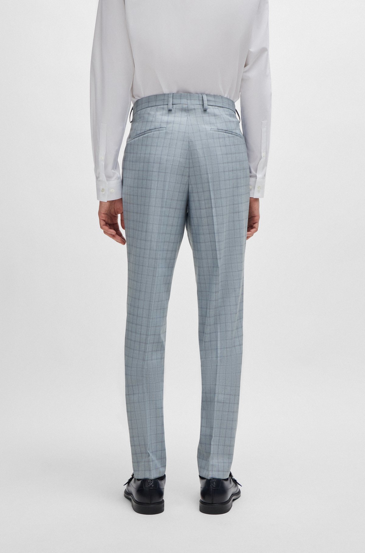 Hugo Boss Slim-fit Suit In Checked Performance-stretch Material In Blue