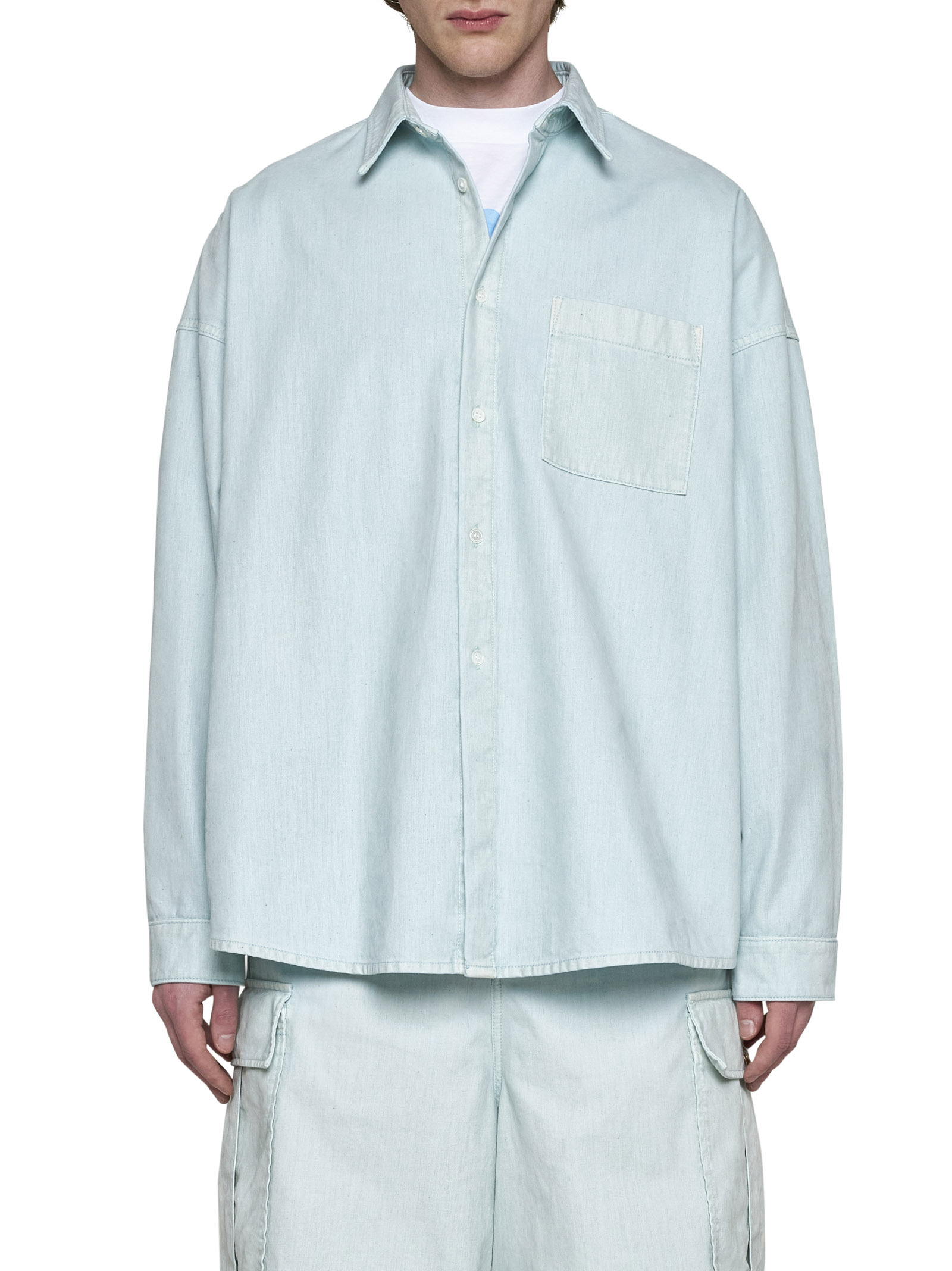 Shop Marni Flocked-finish Denim Shirt In Blue