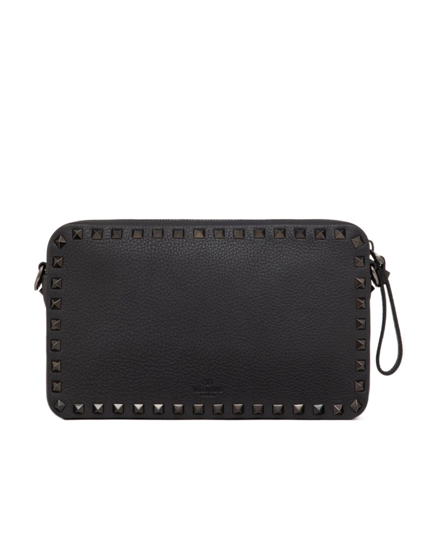 Valentino Garavani Rockstud Grainy Calfskin Crossbody Bag In Black