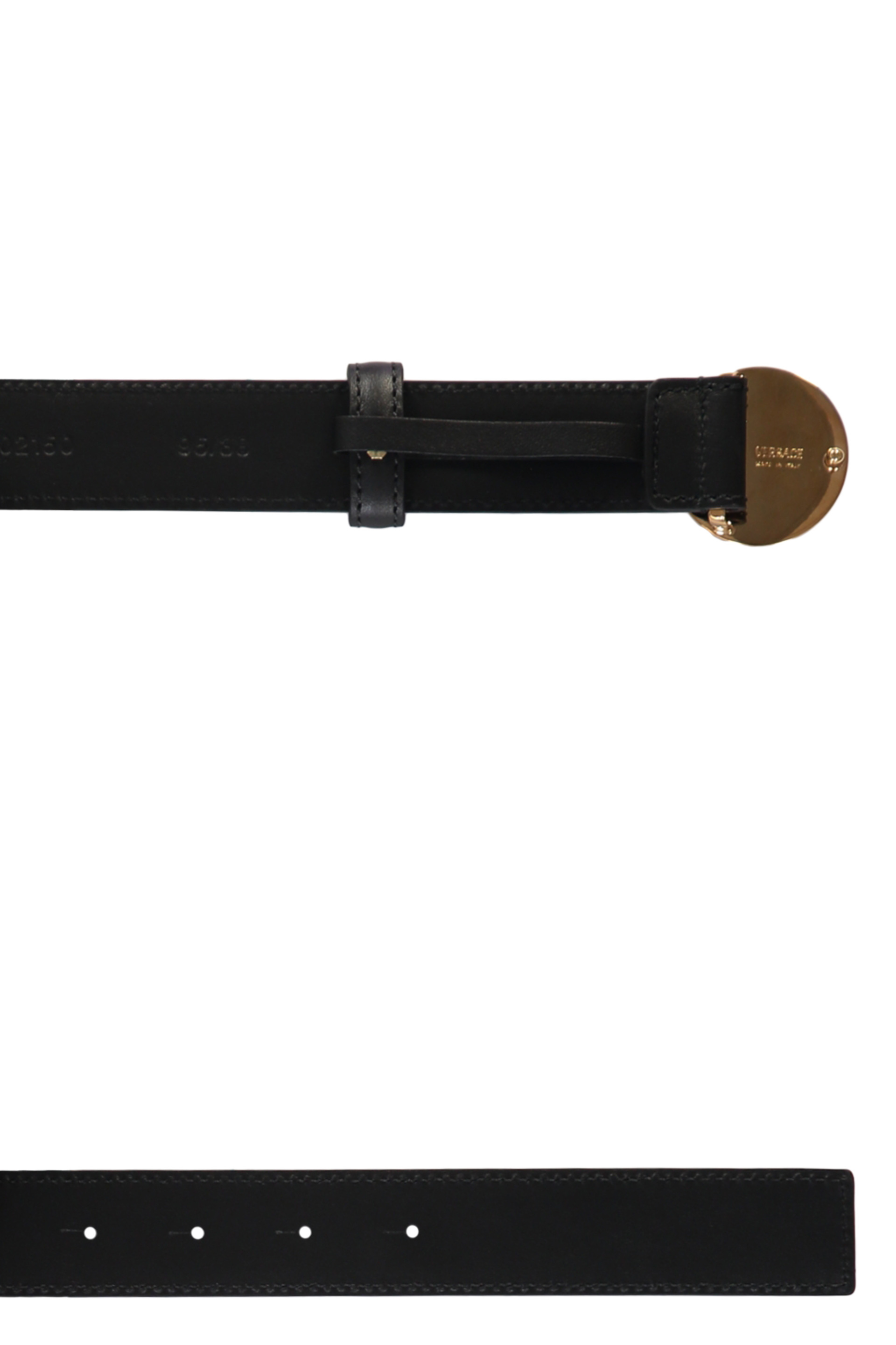 Versace Medusa Streamlined Leather Belt With Adjustable Length And Gold-tone Buckle In Black