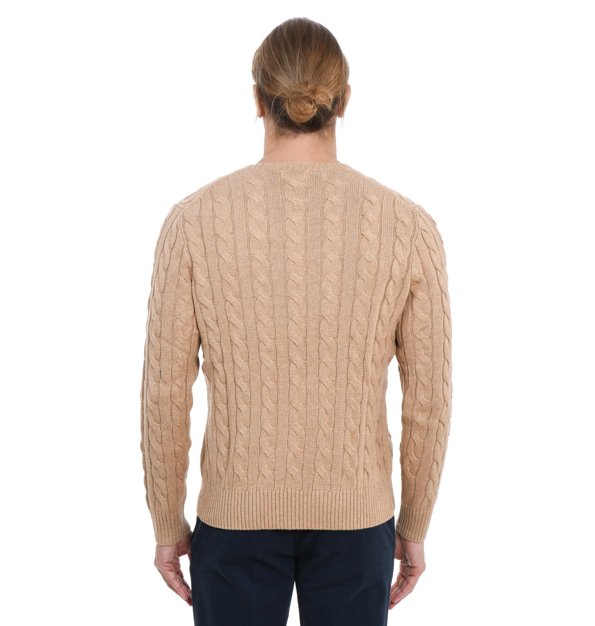 Polo Ralph Lauren Beige Cable Knit Crewneck Sweater With Pony Embroidery On The Front In Wool And Cashmere Man In Brown