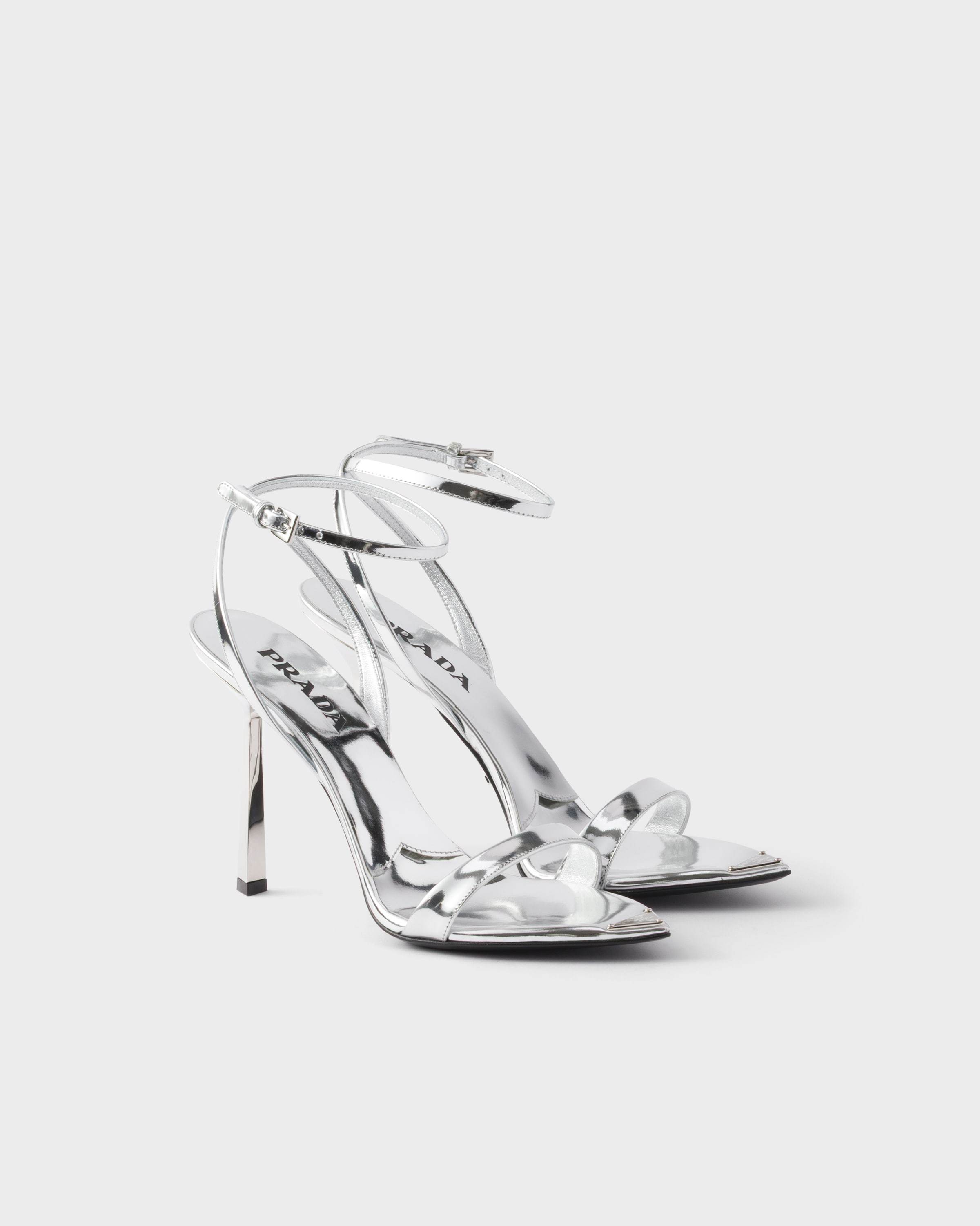 Prada Metallic Leather High-heeled Sandals In Silver