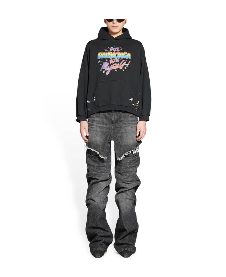Balenciaga Logo Typographic-print Splatter Paint Hoodie In Black