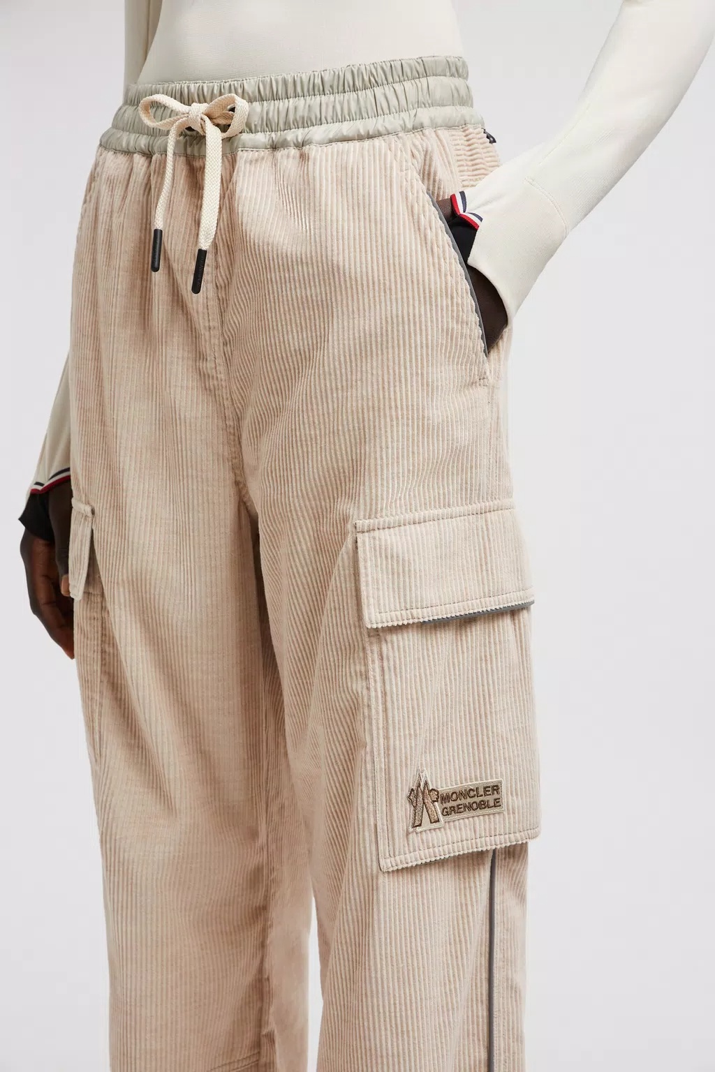 Moncler Logo-patch Trousers In Nude