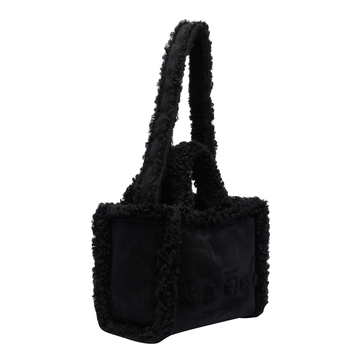 Marni Shearling-trim Logo Detailed Tote Bag In Black
