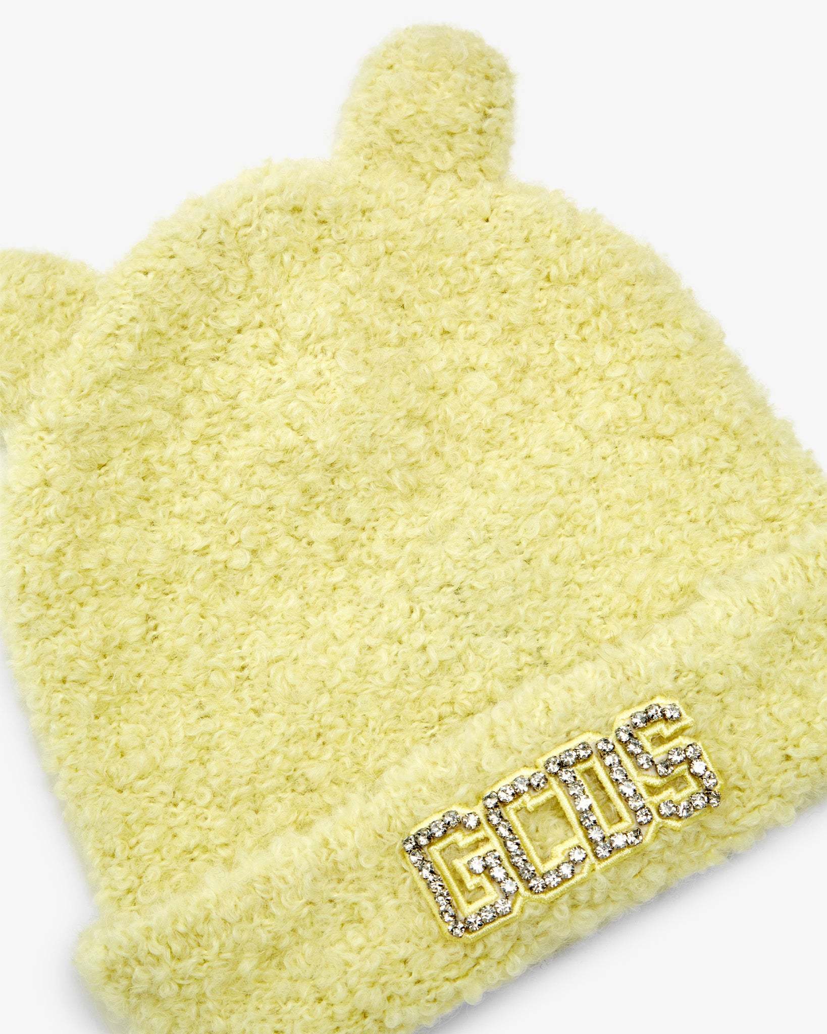 Gcds Crystal Logo Embellished Fur Beanie In Yellow