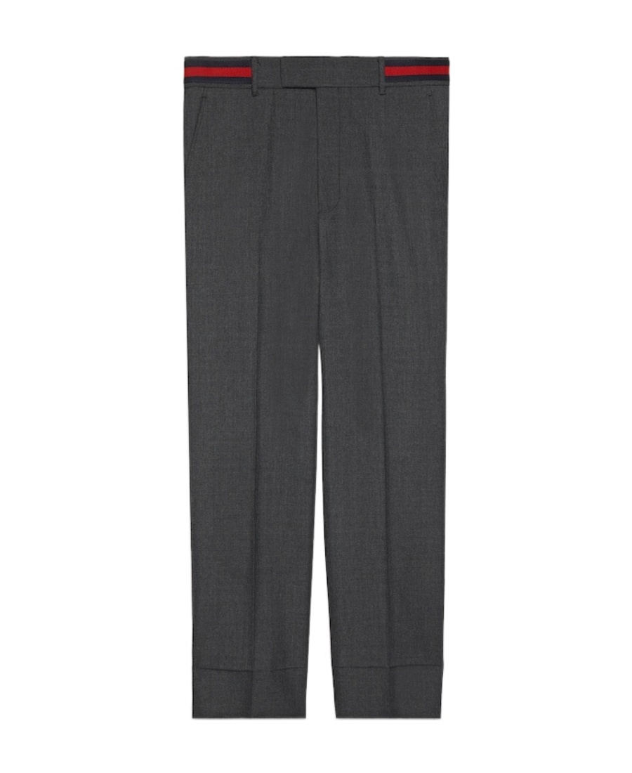Gucci Twill Web Detailed Trousers In Gray