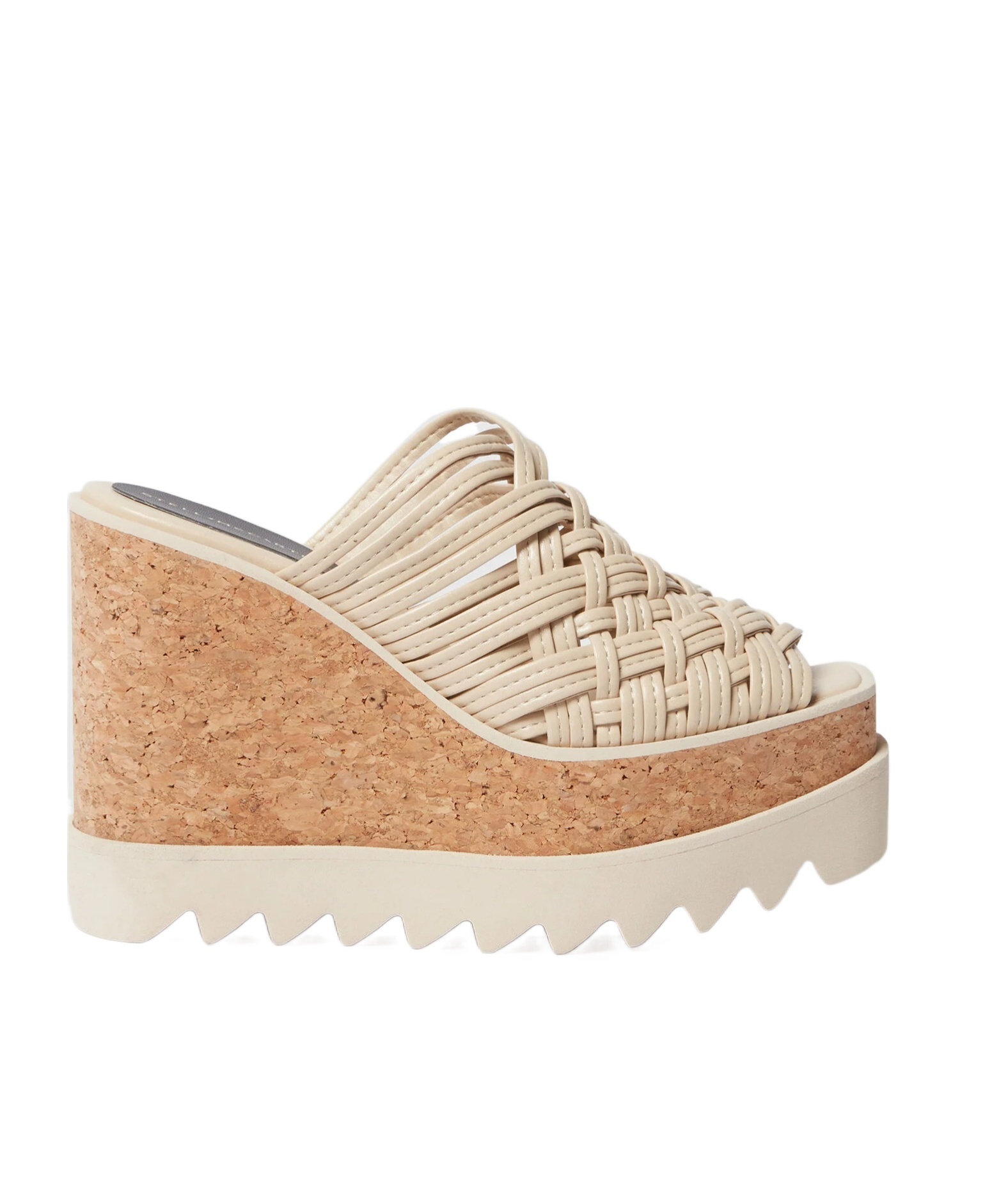 Stella Mccartney Woven Cork Wedge Mules In Sand