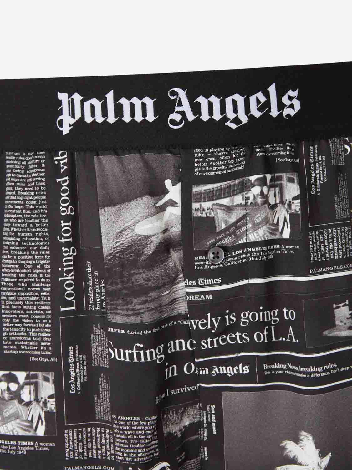 Palm Angels Newspaper-print Elastic-waist Shorts In Black