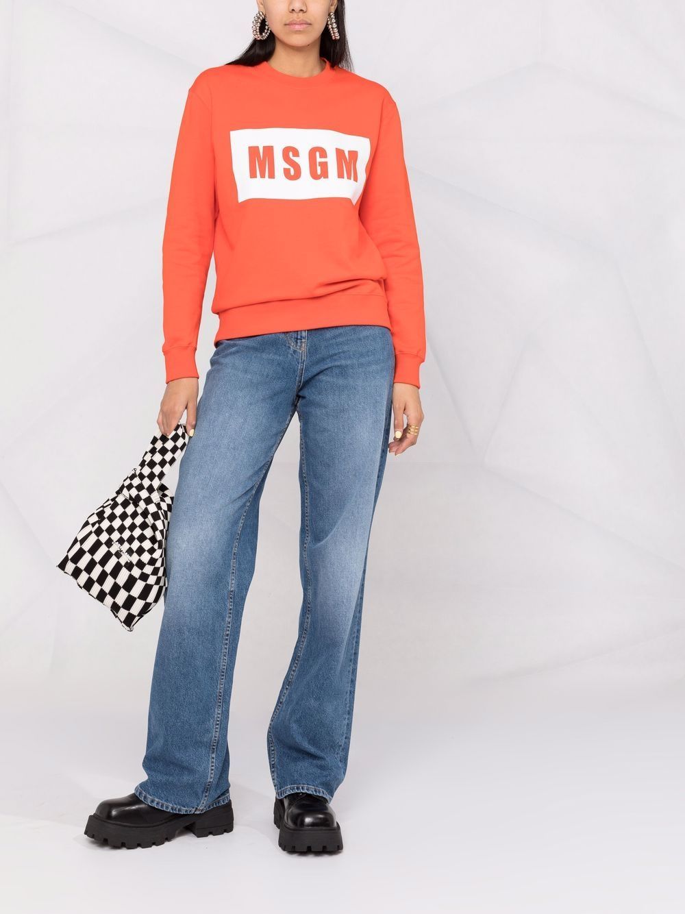 Msgm Logo-print Crew Neck Sweatshirt In Orange