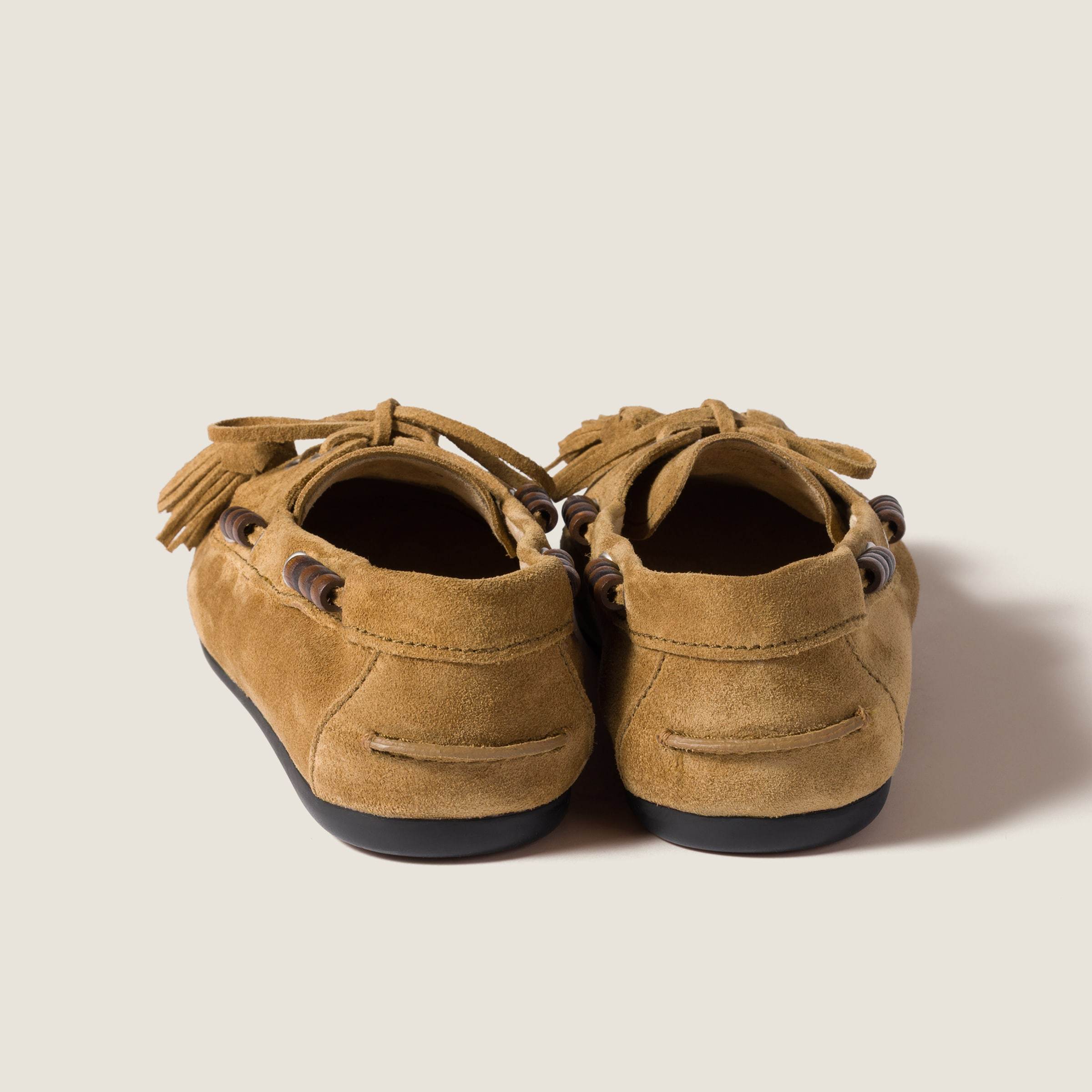 Miu Miu Suede Tassel Moccasin Loafers In Green
