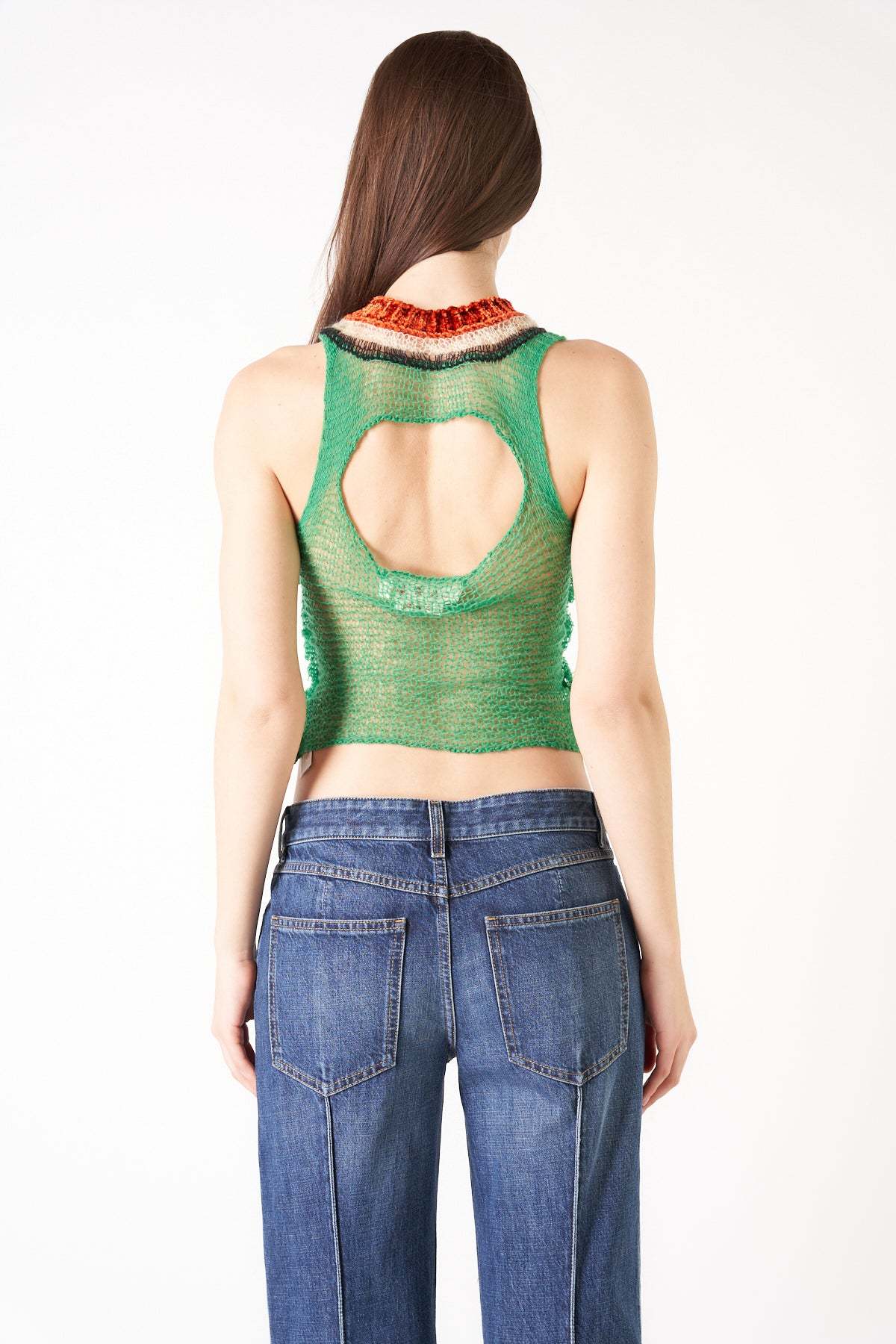 Marni Open-back Open-knit Top In Green