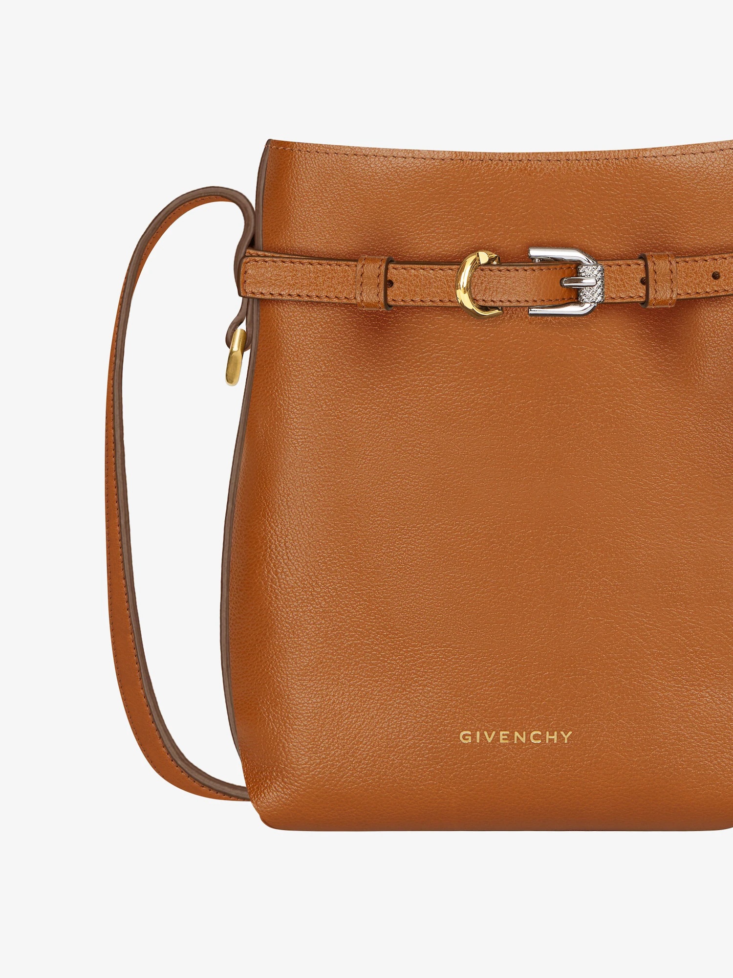 Givenchy Voyou Phone Pouch Bag In Shiny Tumbled Leather In Brown