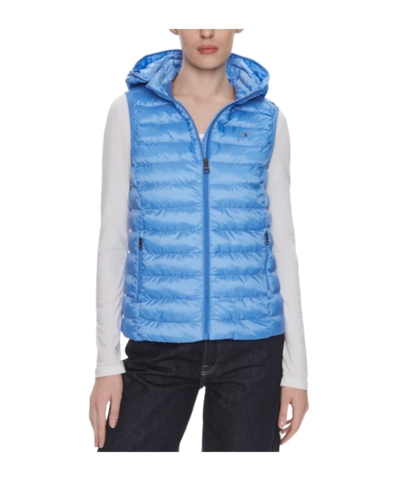 Tommy Hilfiger Sleeveless Hooded Cotton-padded Clothes In Blue