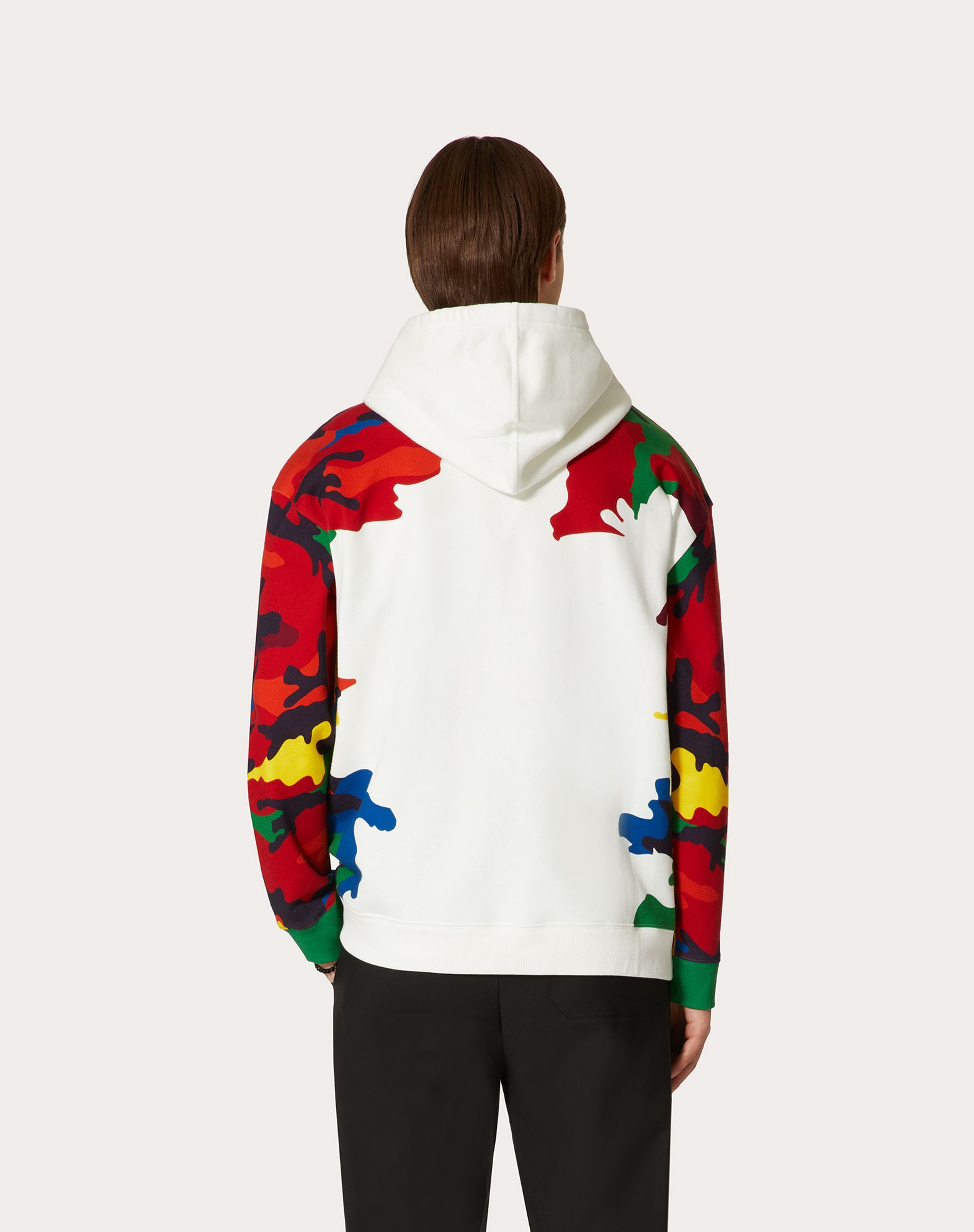 Valentino Vltn Cotton-blend Jersey Hooded Sweatshirt In White