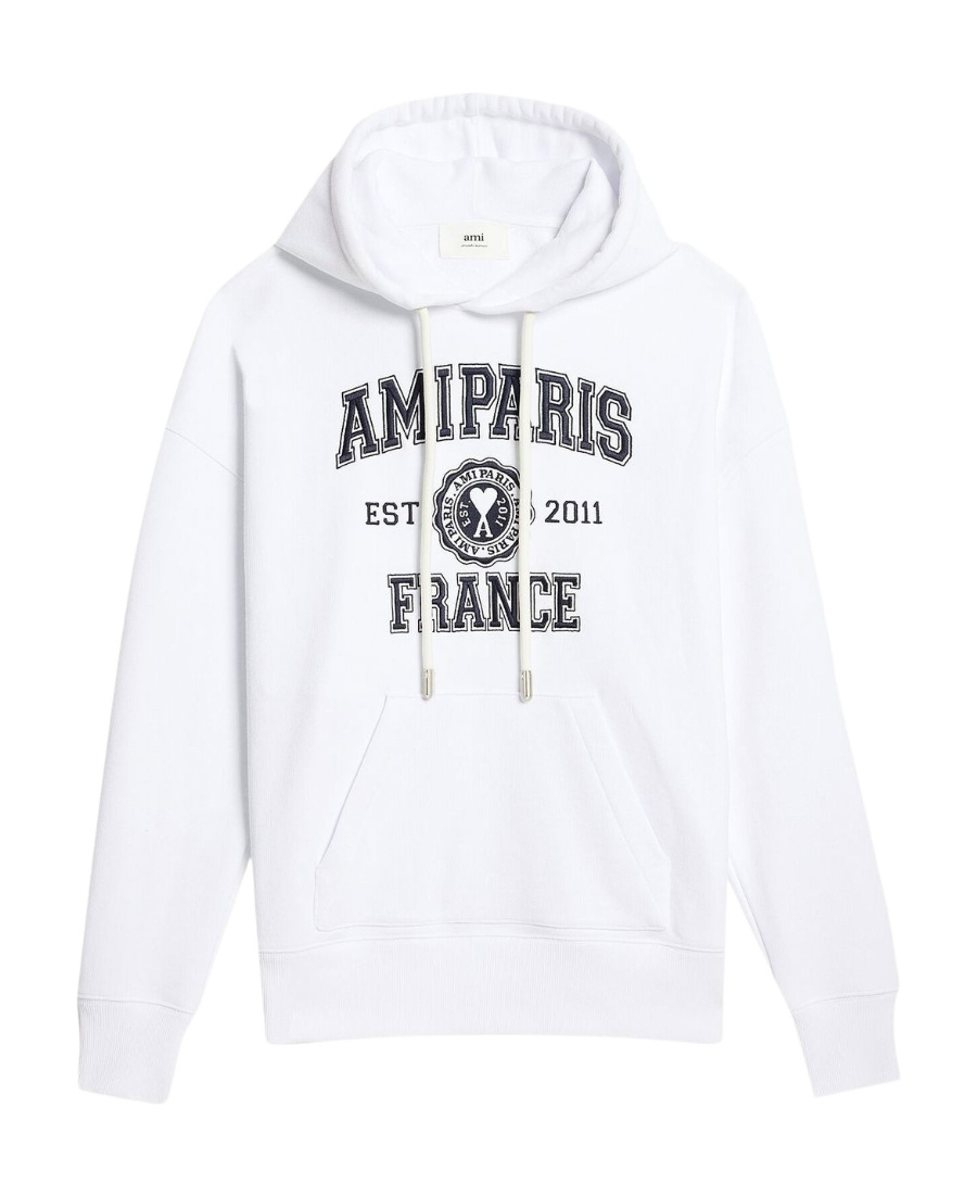 Ami Alexandre Mattiussi Logo-print Drawstring Hoodie In White