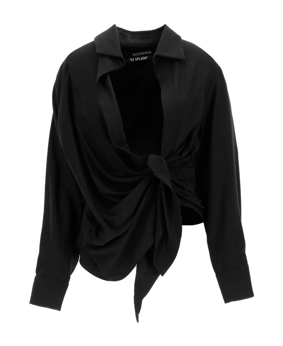 Jacquemus Les Sculptures Relaxed Bahia Shirt With Bow In Black