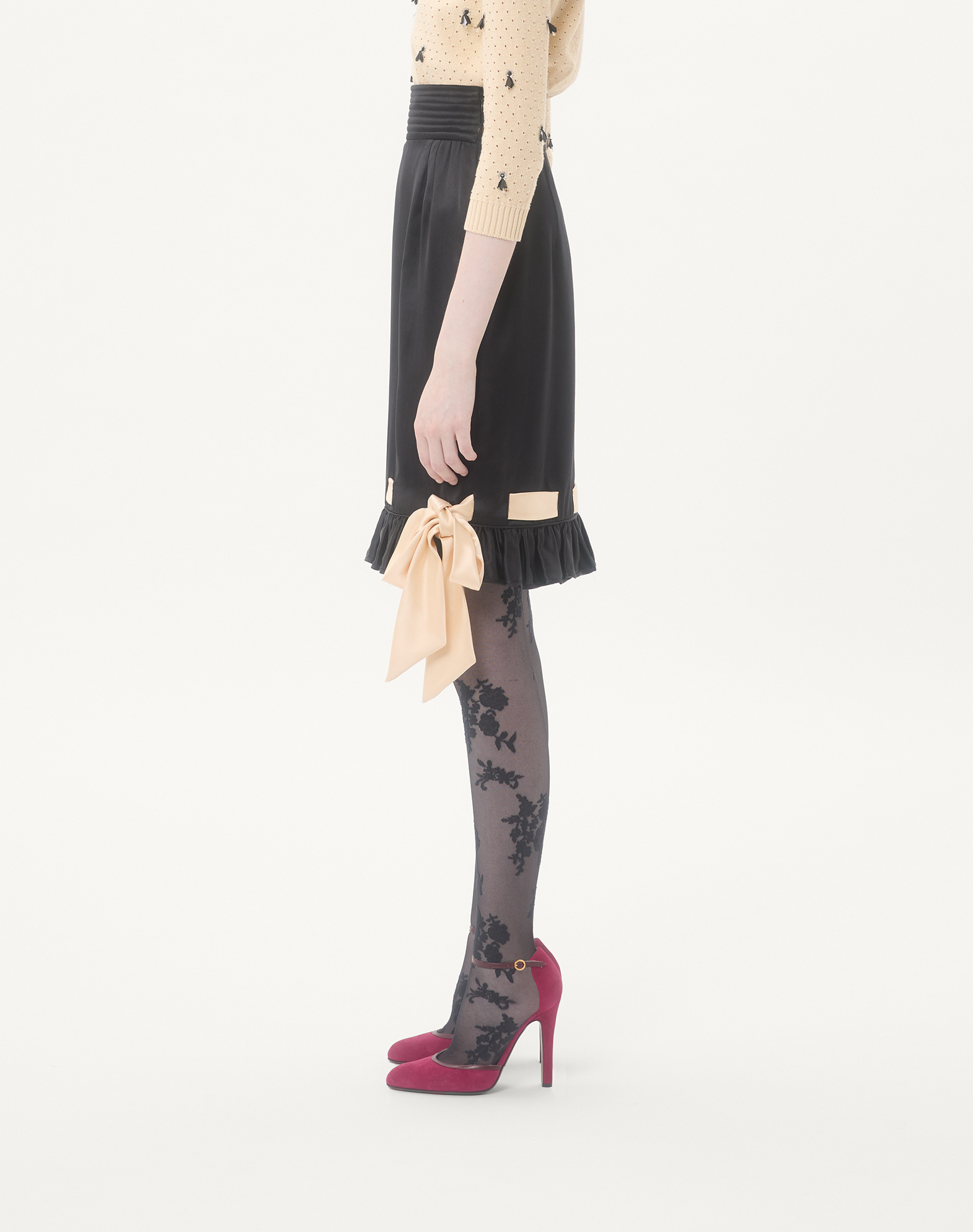 Valentino Frilled-trim Duchess-satin Skirt In Black