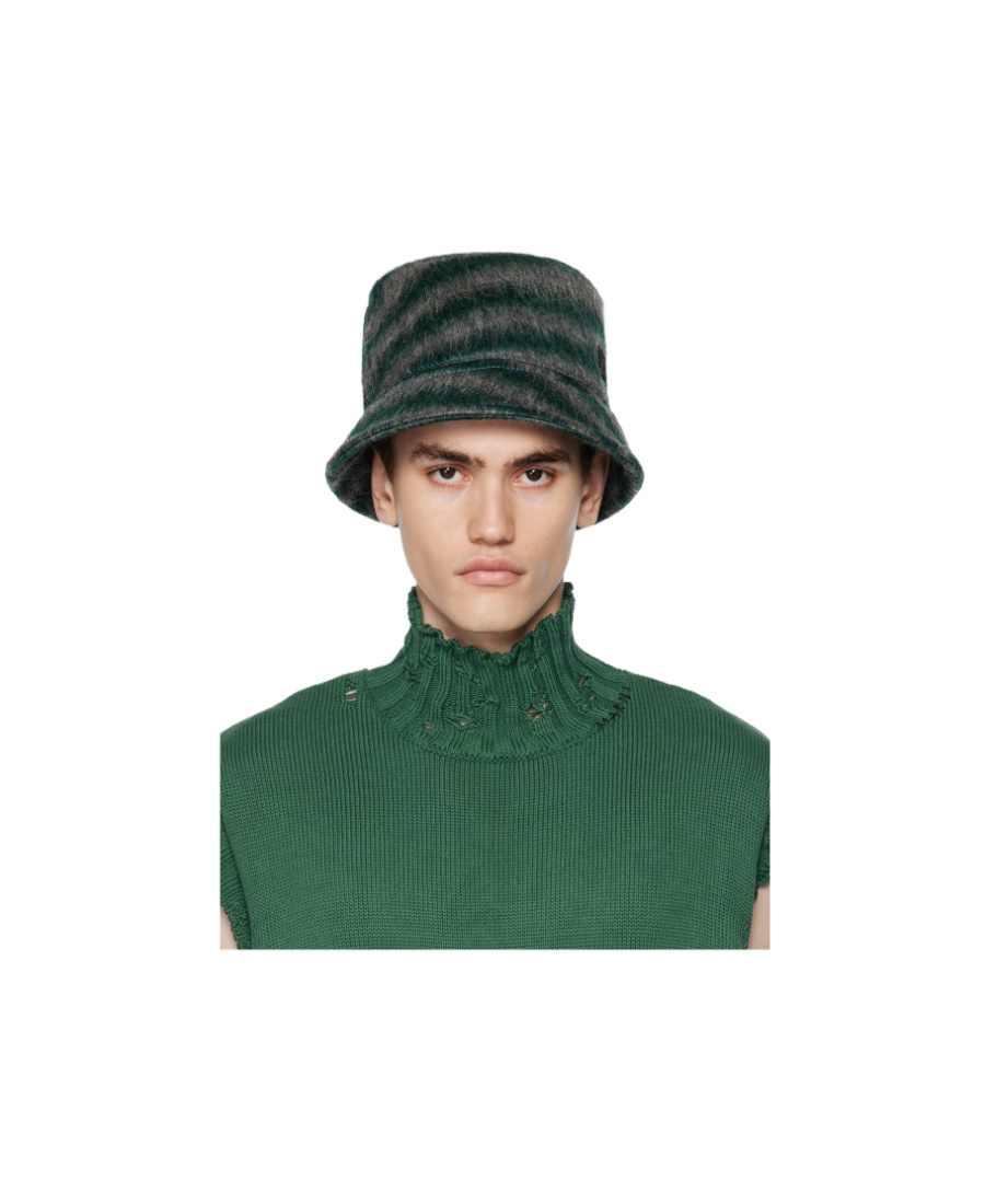 Marni Green & Gray Striped Bucket Hat In Green