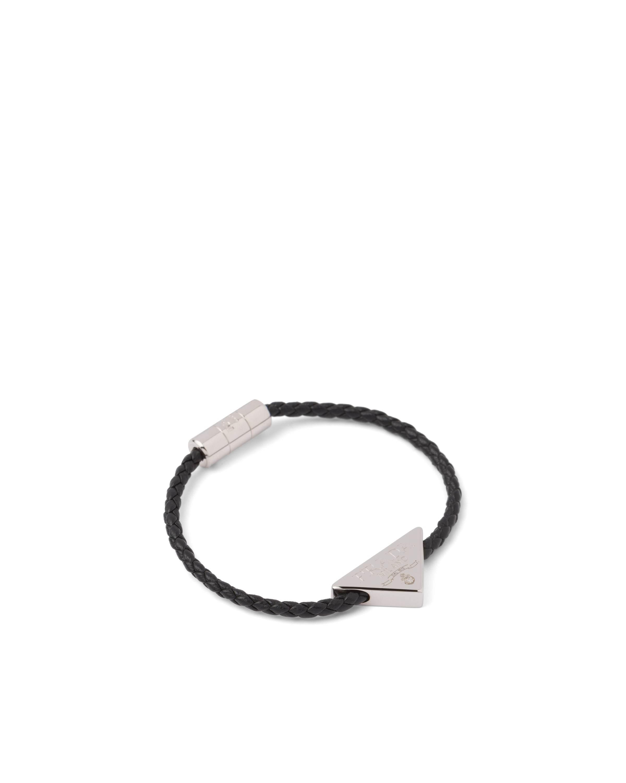 Prada Triangle-logo Woven Bracelet In White