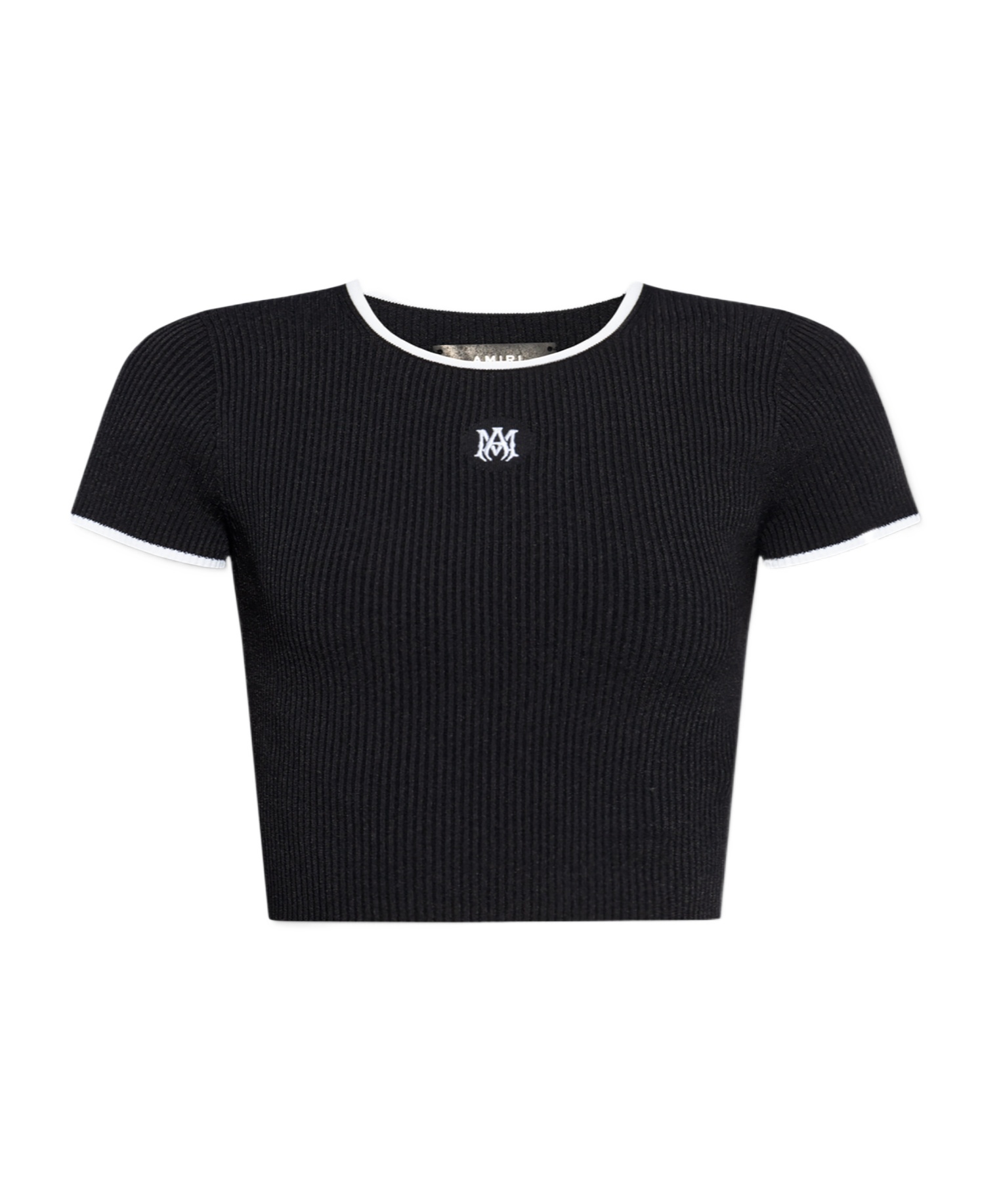 Amiri Ribbed Texture Crop Top With Contrast Trim In Black