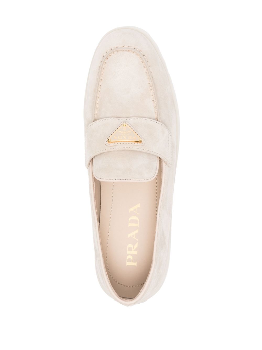 Prada Logo Plaque Apron Toe Loafers In Yellow