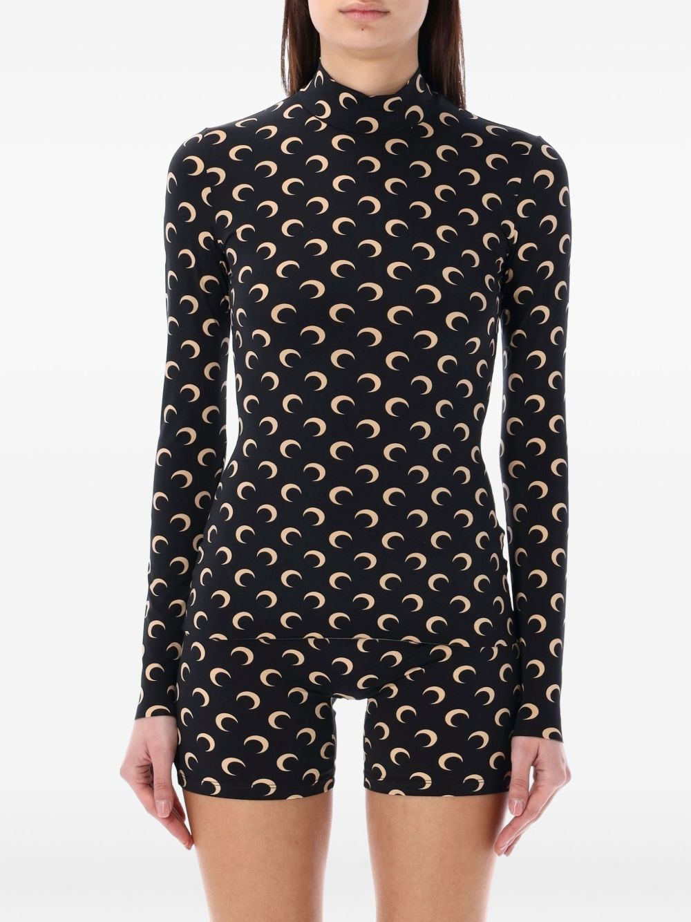 Marine Serre Black Stretch Jersey Moon Top In Black