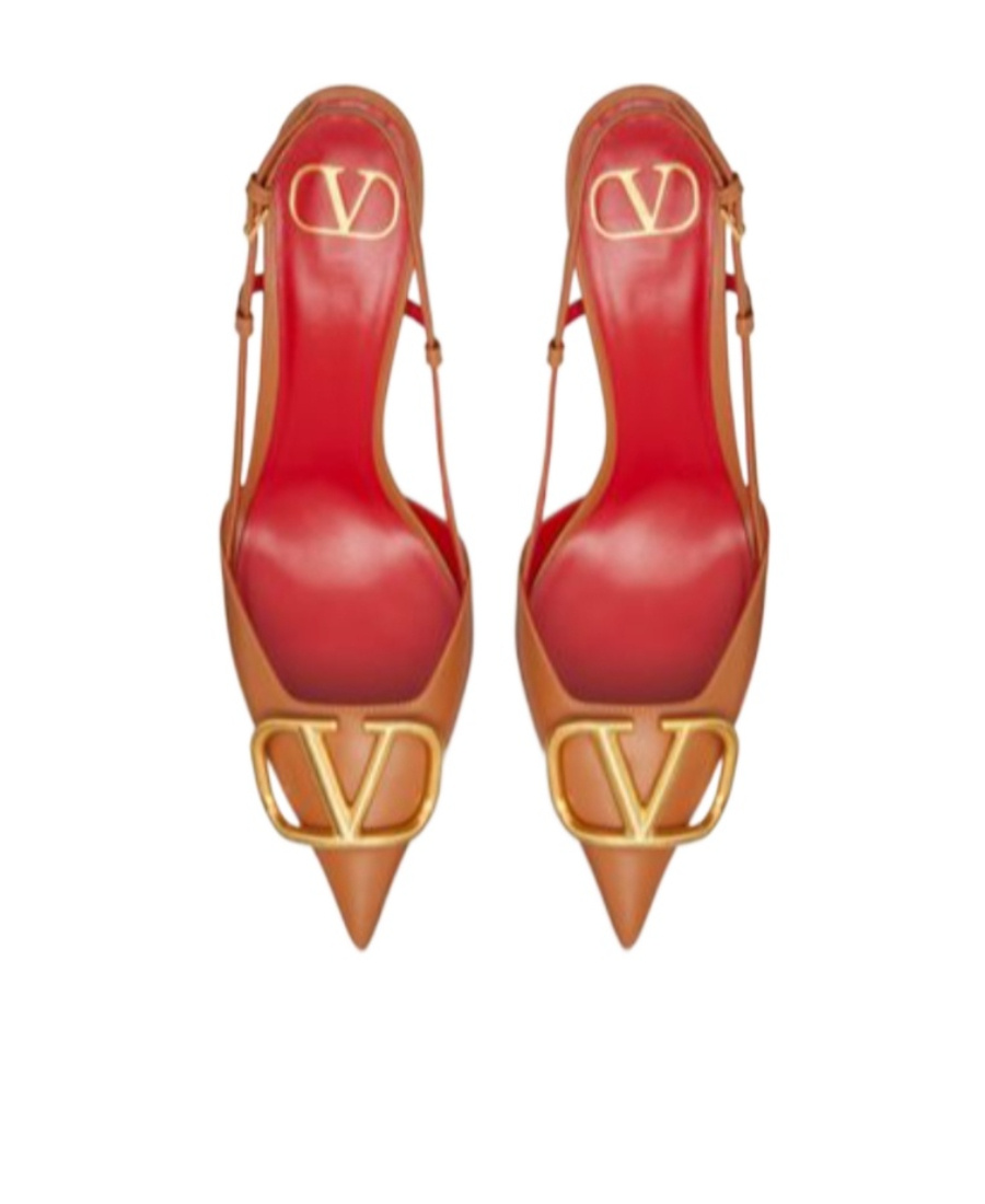 Valentino Vlogo Signature Calfskin Slingback Pump 80mm In Brown