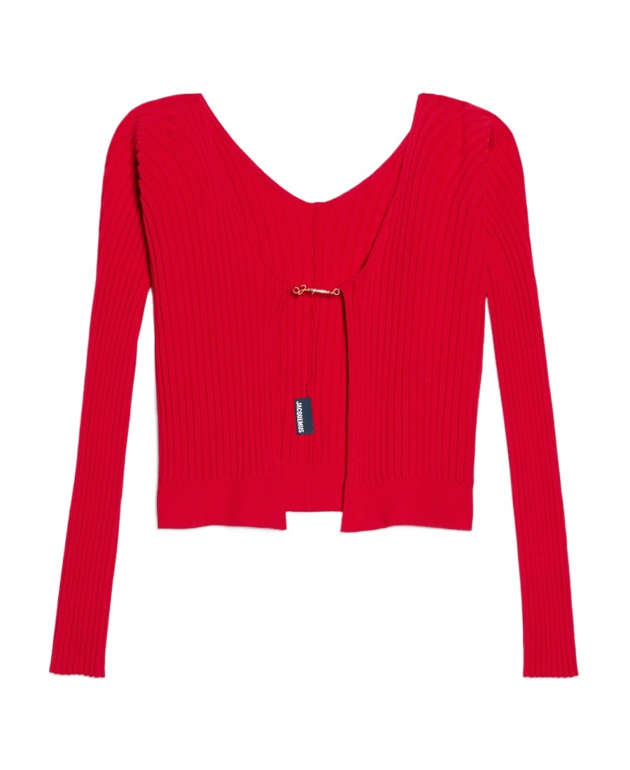 Jacquemus Long-sleeved Knitted Cardigan In Red