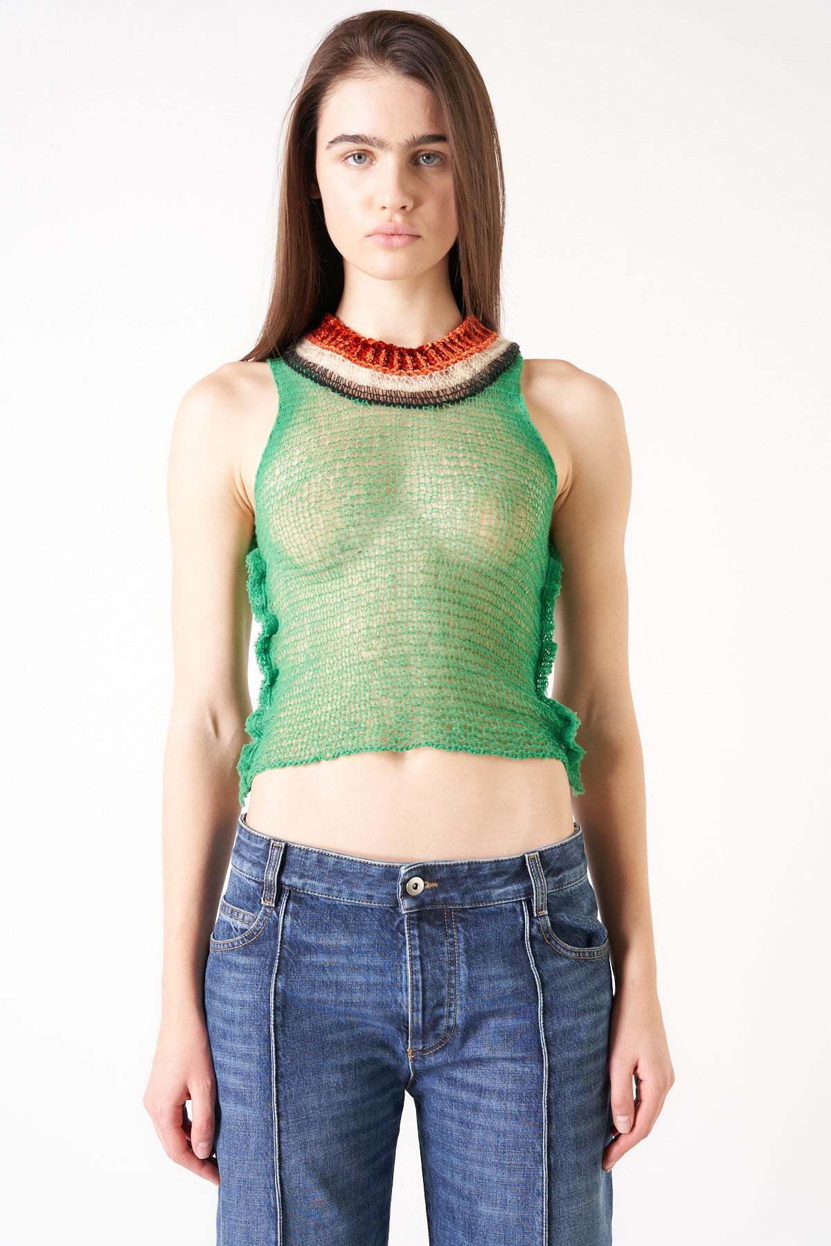 Marni Open-back Open-knit Top In Green