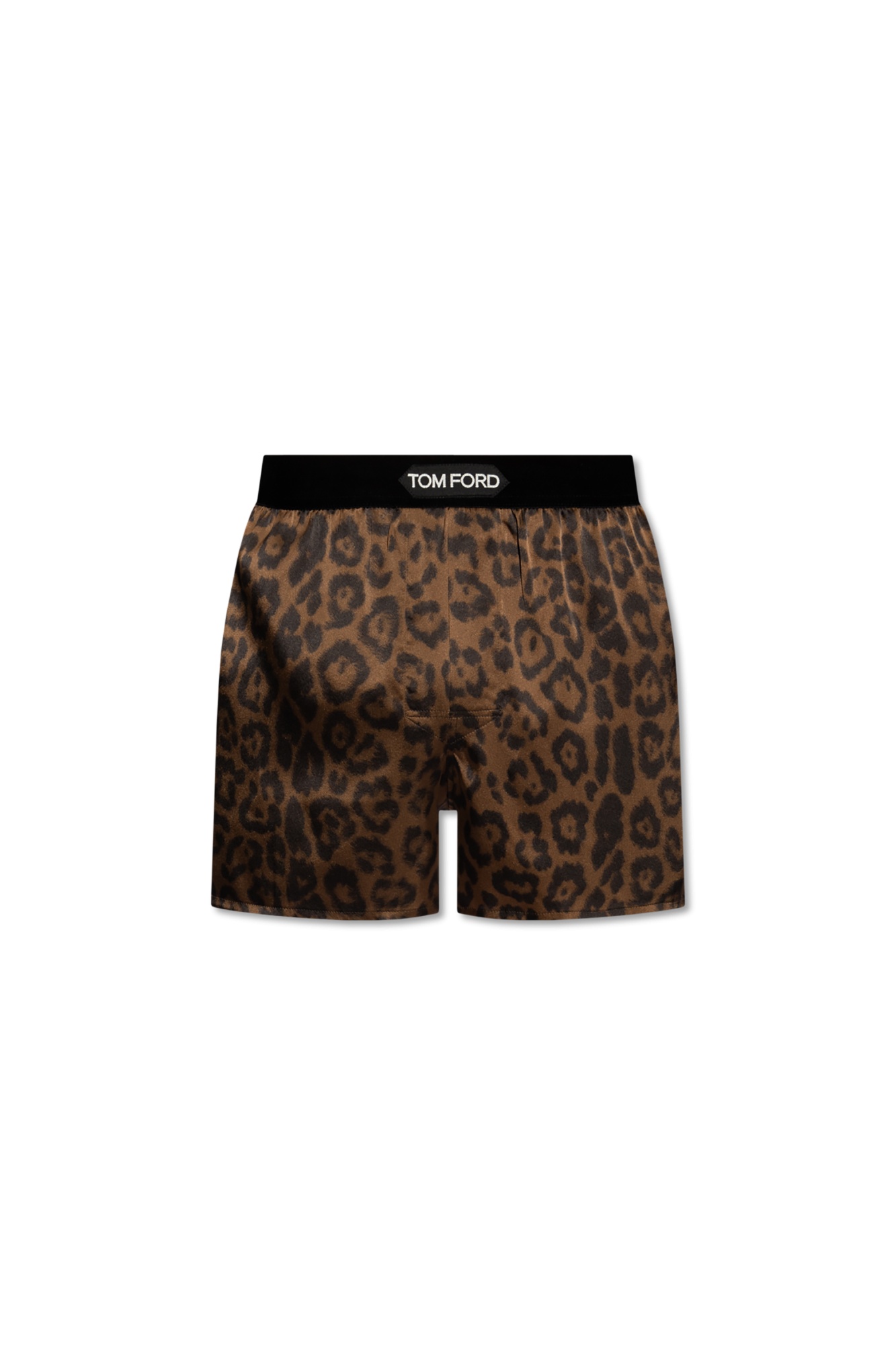 Tom Ford Leopard-print Stretch-silk Boxers In Black