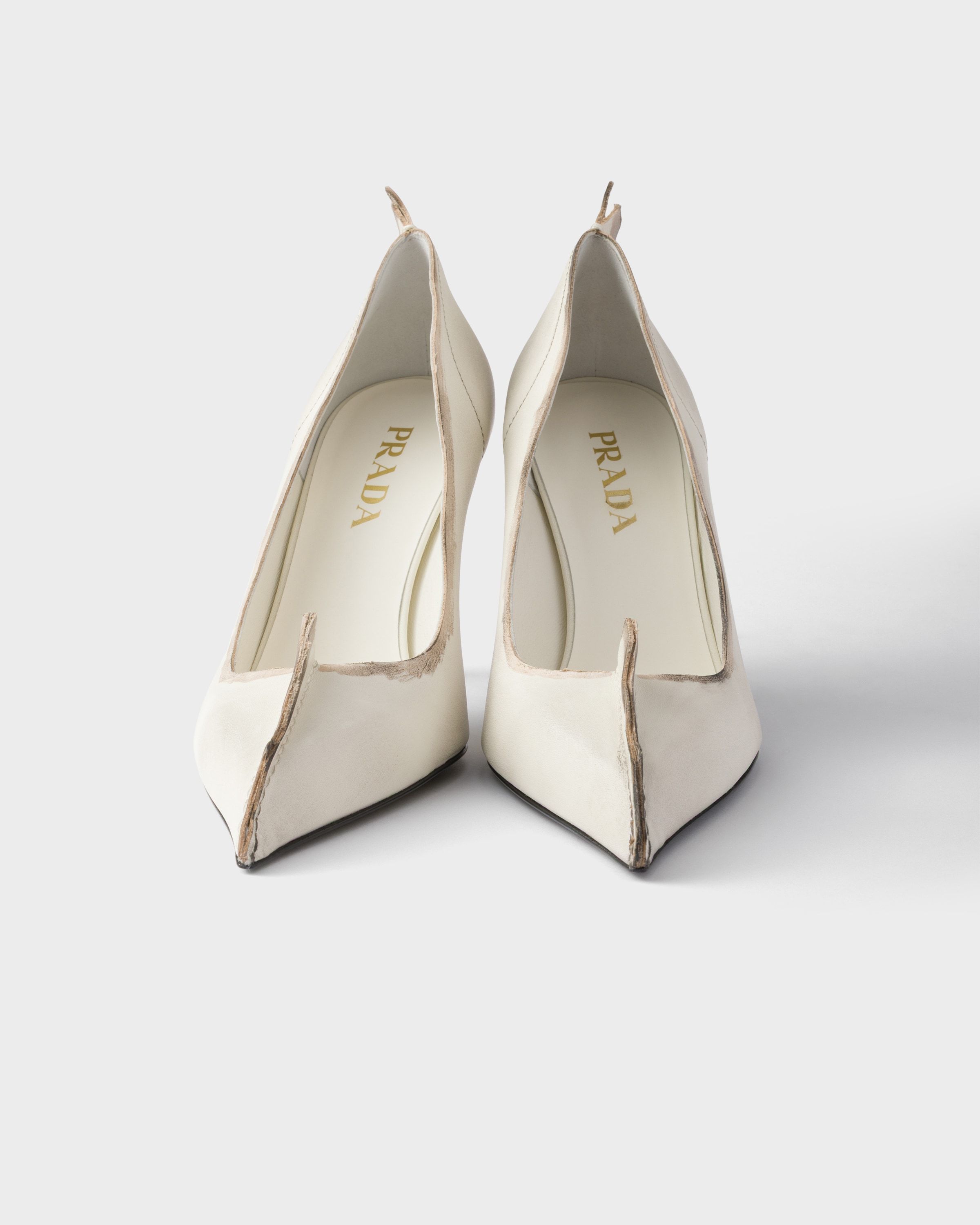 Prada Antiqued Leather Pumps In White