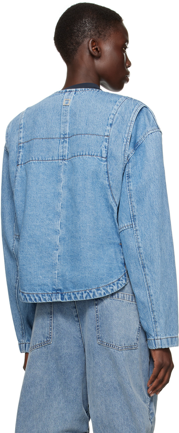 WOOYOUNGMI ROUND-NECK FADED DENIM JACKET 