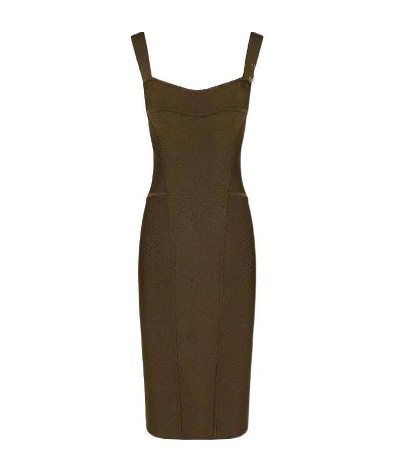 Versace Safety Pin-detail Midi Dress In Green