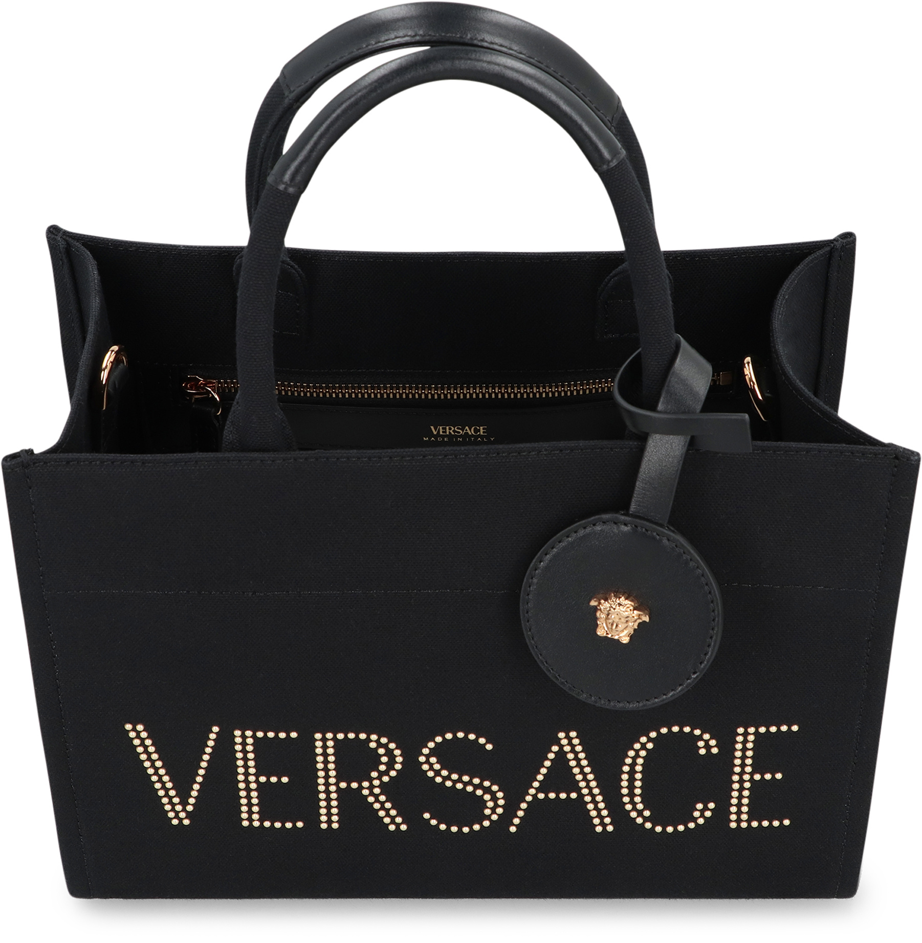 Versace Small Logo Tote In Black